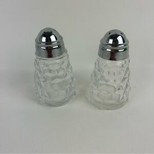 VTG Crystal Fostoria American Salt and Pepper Shaker Set with Chrome Tops